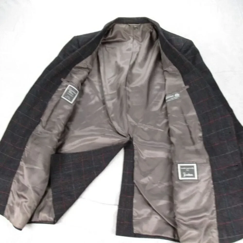 Christian Dior Wool Blazer Mens 42R Gray Check Sport Coat 2‎ Button Single Vent